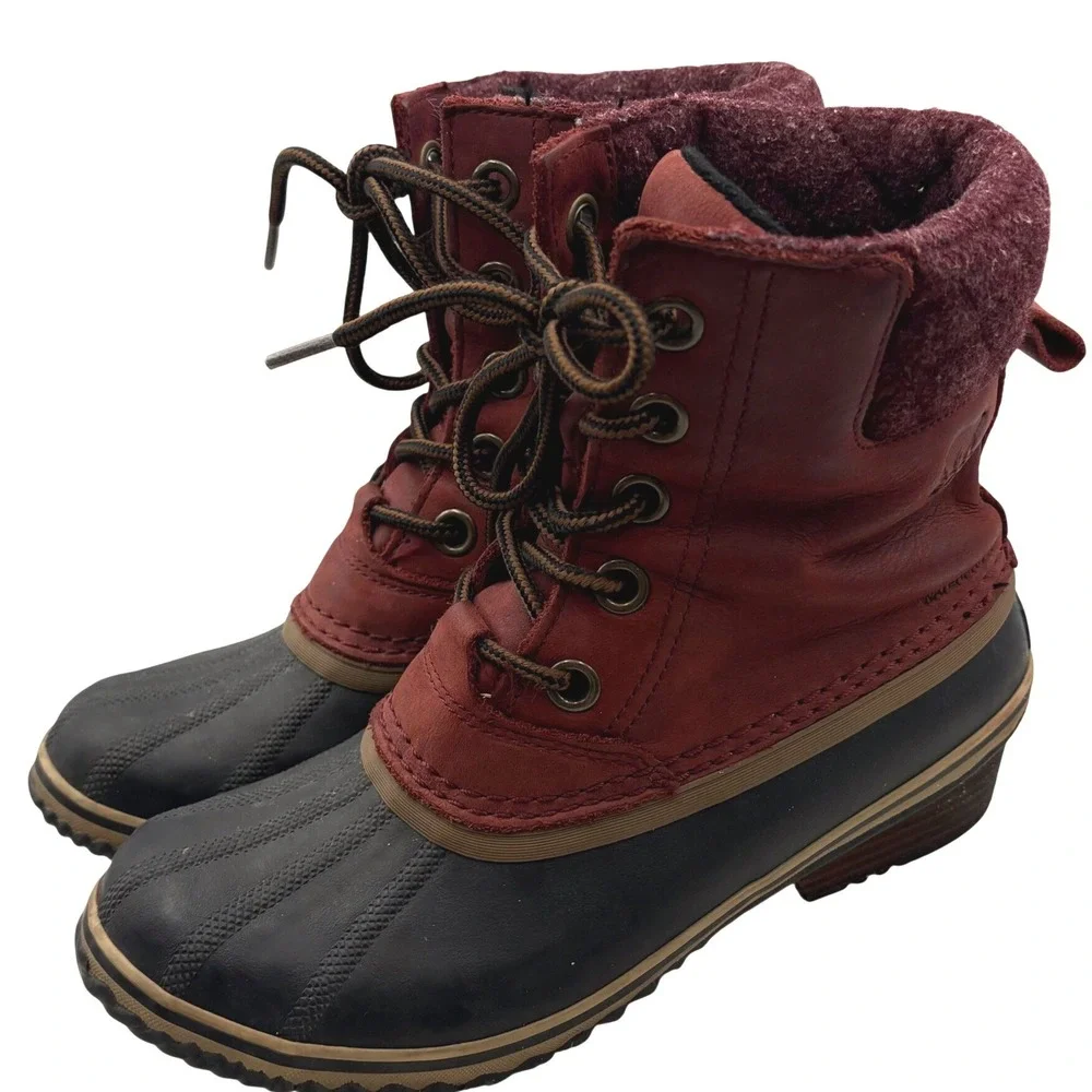 Sorel Boots Womens Size 7 Slimpack Ii Redwood Britis Leather Ankle Waterproof